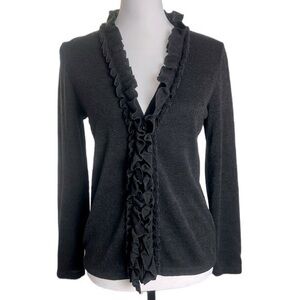 Rafaella Black Ruffle‎ Trim Detail Light Weight Warm Cardigan Sz S